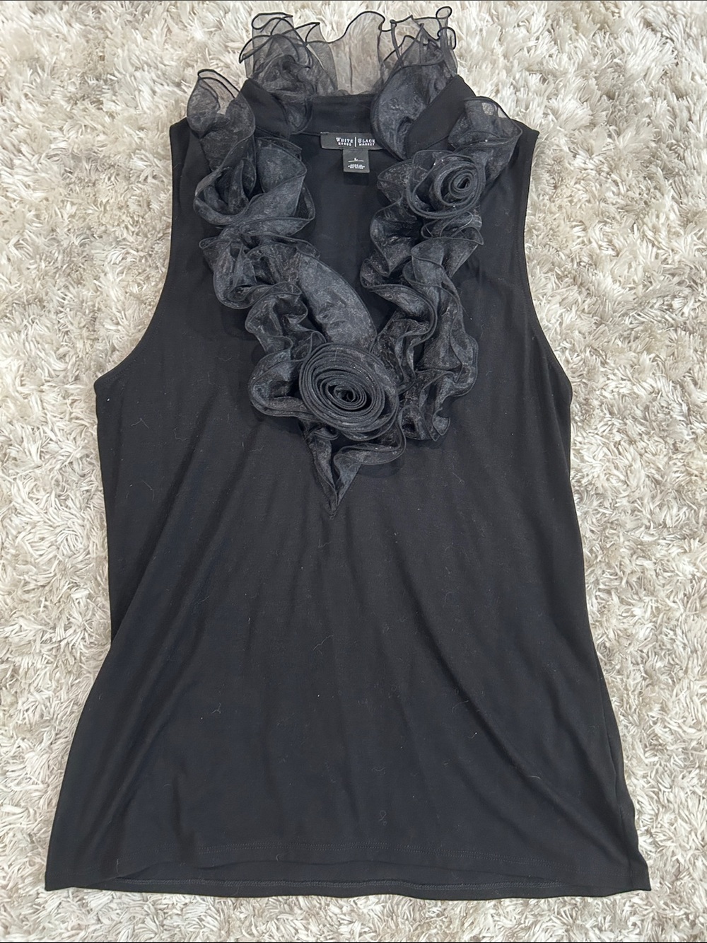 White House Black Market Black Sleeveless Ruffle-Trim Camisole